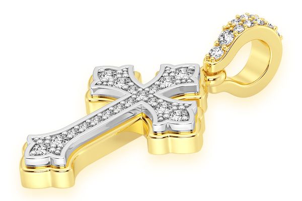 Rounded Cross Diamond Pendant 14k Solid Gold 0.25ctw