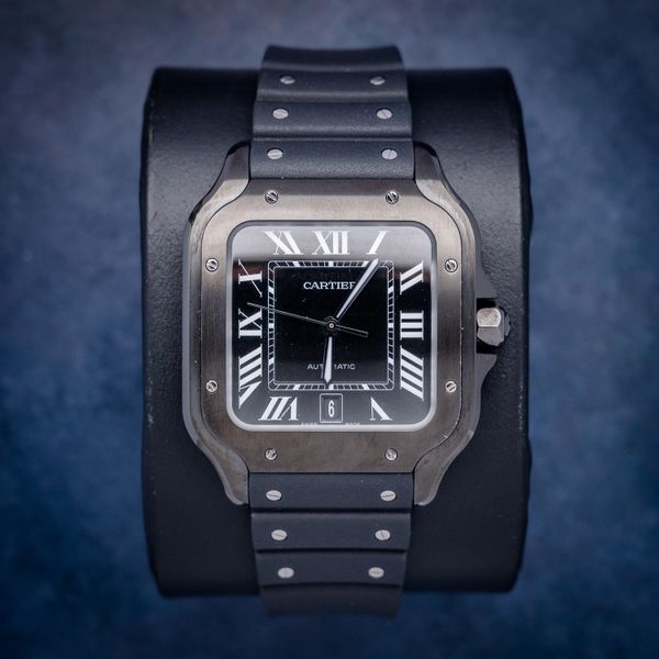 Cartier Santos Ss/blk W/rubber Strap W/card