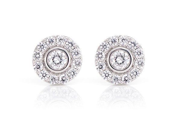 Bezel Set Halo Diamond Stud Earrings 14k Solid Gold 0.50ctw