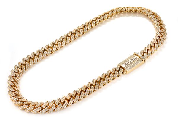 15MM Raised Prong Diamond Cuban Necklace 14k Solid Gold 38.00ctw