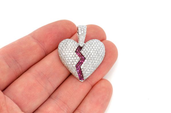 Broken Heart Ruby & Diamond Pendant 14k Solid Gold 4.00ctw