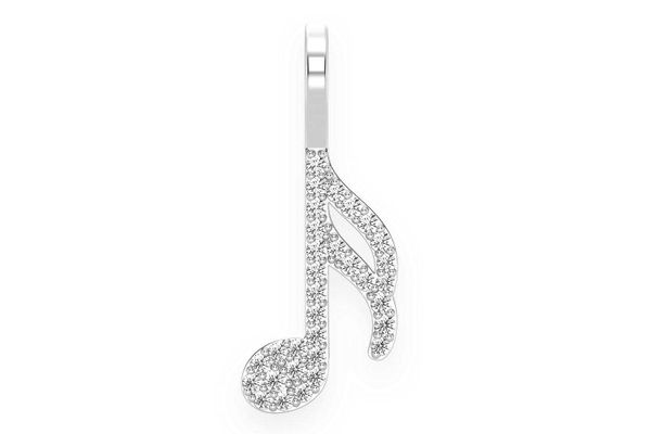 Semiquaver Music Note Diamond Pendant 14k Solid Gold 0.15ctw