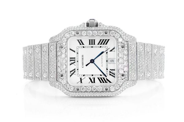 Cartier Santos De Cartier Steel 40MM (4072) - 20.50ctw Fully Iced Out