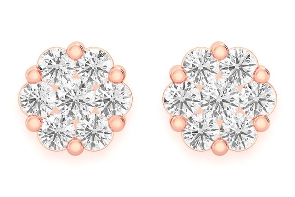 0.75ctw Flower Stud Diamond Earrings 14k Solid Gold