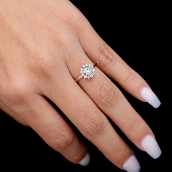 0.70ctw Halo Flower Bezel Diamond Engagement Ring 14k Solid Gold - All Natural