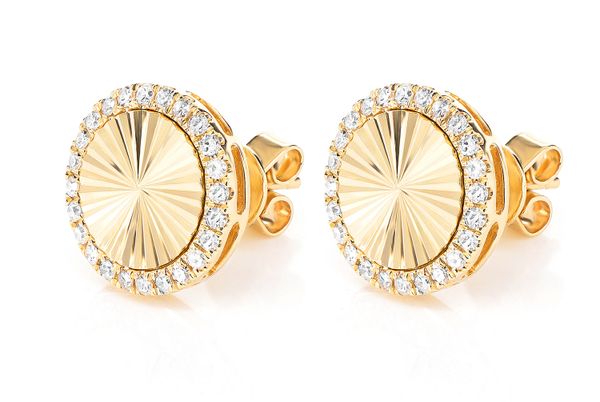 Starburst Disc Diamond Halo Stud Earrings 14k Solid Gold 0.35ctw