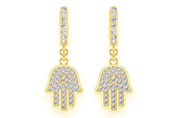 Hamsa Dangling Diamond Earrings 14k Solid Gold 0.50ctw