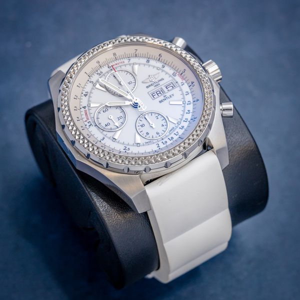 Breitling Bentley 44MM (a13363) White Rubber Strap - Deployant Buckle - Watch & Cosc Paper (sw786)