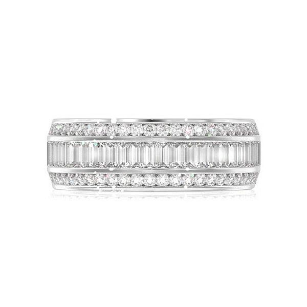 Baguette Round Diamond Straight Ring 14k Solid Gold 1.75ctw