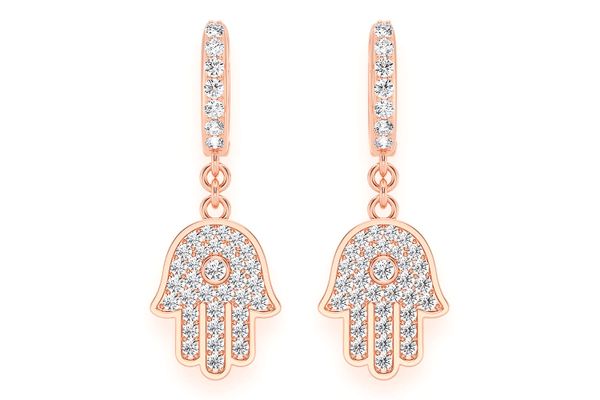 Hamsa Dangling Diamond Earrings 14k Solid Gold 0.50ctw