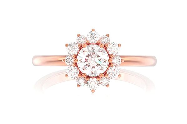 0.70ctw Halo Flower Bezel Diamond Engagement Ring 14k Solid Gold - All Natural