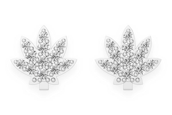 Cannabis Leaf Stud Diamond Earrings 14k Solid Gold 0.10ctw