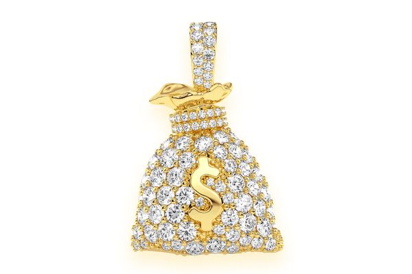 Money Bag Diamond Pendant 14k Solid Gold 1.50ctw