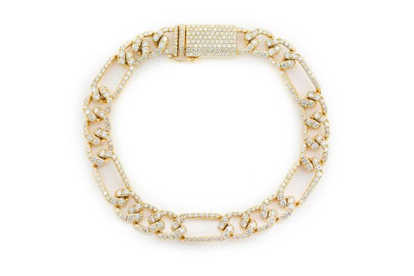 6MM Figaro Link Diamond Bracelet 14k Solid Gold 3.50ctw