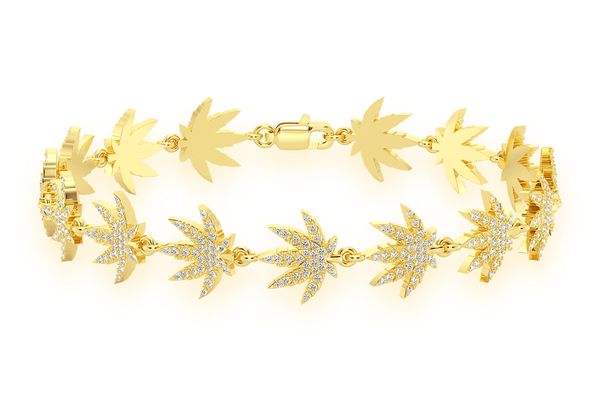 Cannabis Leaf Eternity Diamond Bracelet 14k Solid Gold 1.75ctw