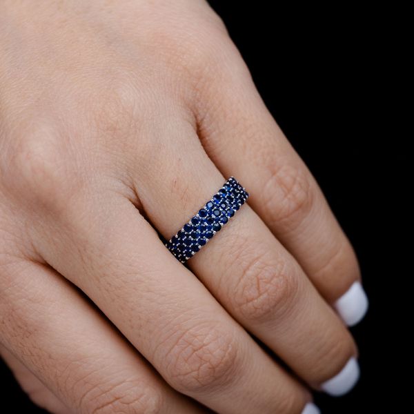 Three Row Sapphire Band Ring 14k Solid Gold 1.12ctw