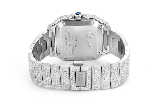 Cartier Santos 100 35MM Steel 14.25ctw - Fully Iced Out