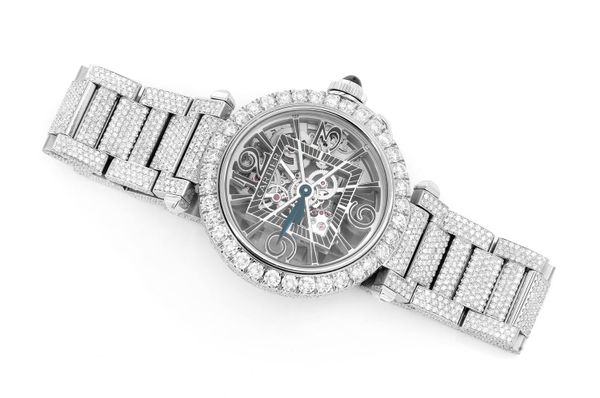 Cartier Pasha De Cartier Skeleton Steel - 25.00ctw Fully Iced Out