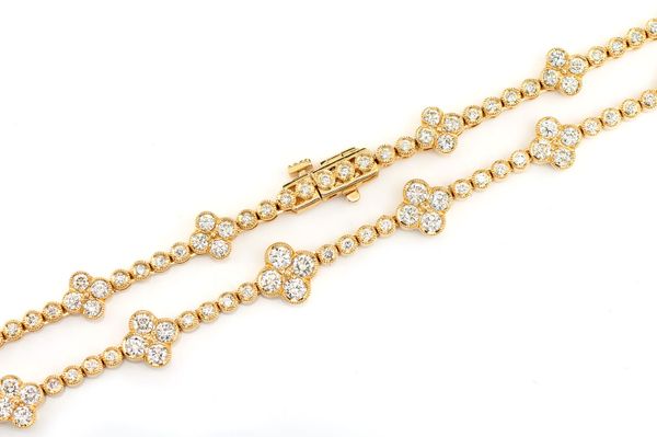 Diamond Clover Station Necklace 14k Solid Gold 5.75ctw 