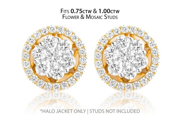 Flower & Mosaic Halo Diamond Earring Jacket 14k Solid Gold 0.50ctw