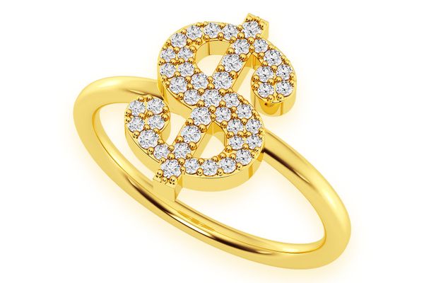 Dollar Sign Diamond Ring 14k Solid Gold 0.21ctw 