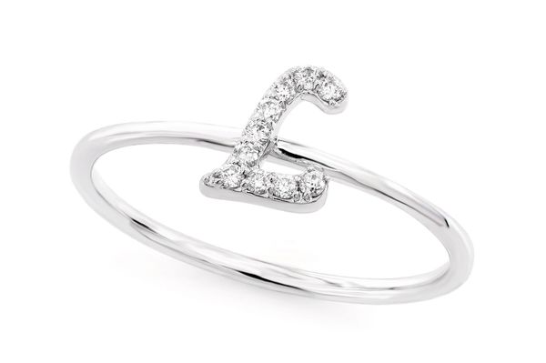 Cursive Letter L Diamond Ring 14k Solid Gold 0.05ctw