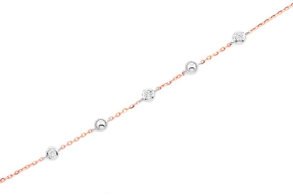 Bead & Bezel Diamond Bracelet 14k Solid Gold 0.05ctw