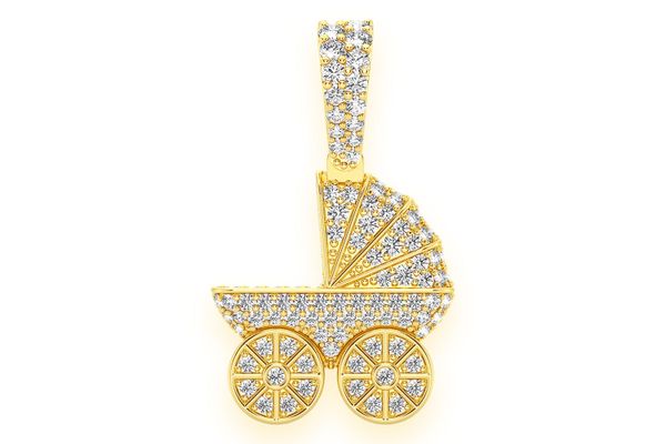 Baby Stroller Diamond Pendant 14k Yellow Gold 0.68ctw