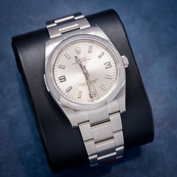 Rolex Oyster Perpetual 34MM (114200) - Steel - Silver Arabic Numerals Dial - 2018 Card & Box - Sw1171