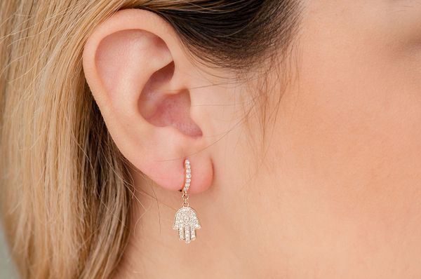 Hamsa Dangling Diamond Earrings 14k Solid Gold 0.50ctw