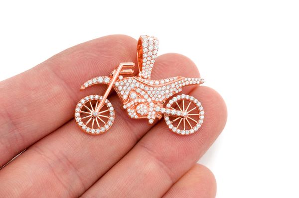 Dirt Bike Pendant 14k Solid Gold 1.75ctw