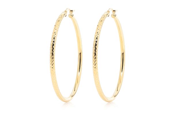 3MM Diamond-Cut Hoop Earrings 14k Solid Gold Large