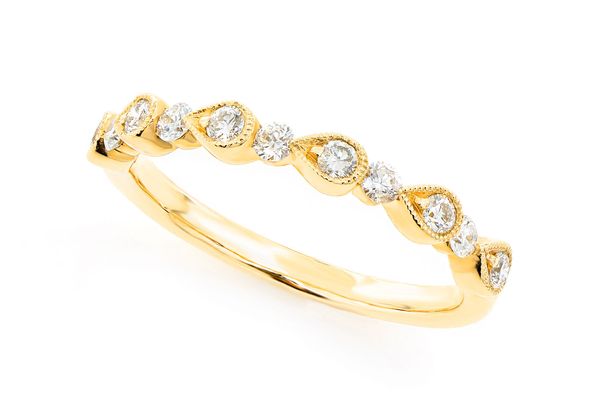 Round & Pear Bezel Stackable Diamond Band 14k Solid Gold 0.35ctw