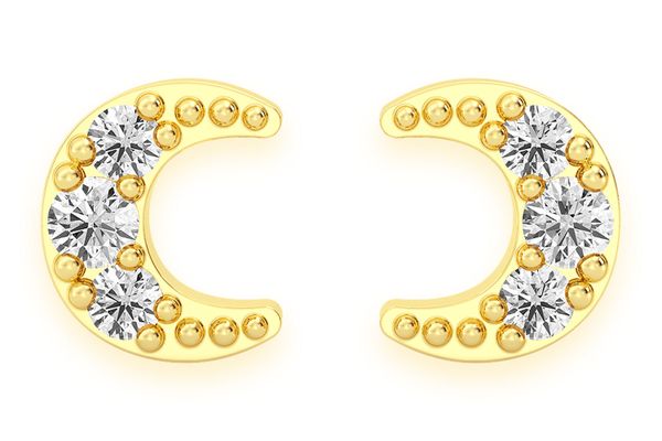 Moon Stud Diamond Earrings 14k Solid Gold 0.05ctw