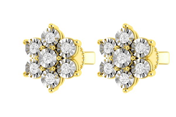 6 Point Diamond Flower Stud Earrings 14k Solid Gold 0.65ctw