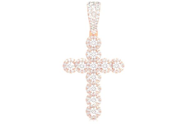 Halo Solitaire Diamond Cross Pendant 14k Solid Gold 3.20ctw