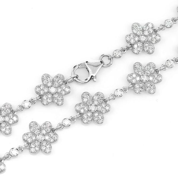 Six Petal Flower Diamond Link Station Chain 14k Solid Gold 7.00ctw