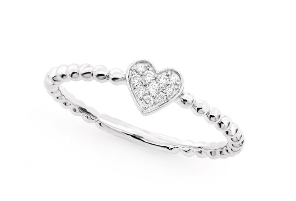 Beaded Heart Diamond Ring 14k Solid Gold 0.05ctw