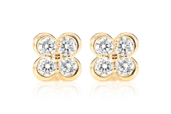 Diamond Clover Stud Earrings 14k Solid Gold 0.95ctw