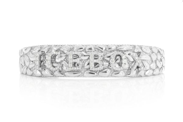 Icebox Logo Nugget Diamond Bangle 14k Solid Gold 0.75ctw