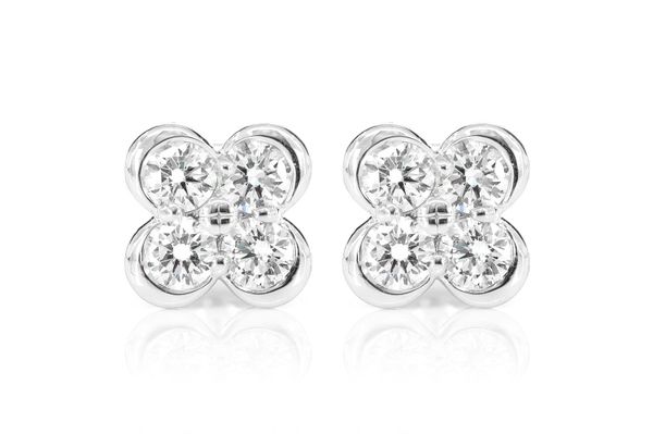 Diamond Clover Stud Earrings 14k Solid Gold 0.95ctw