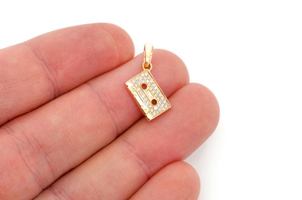 Music Cassette Diamond Pendant 14k Solid Gold 0.20ctw