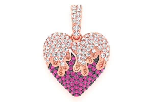 Heart On Fire Ruby & Diamond Pendant 14k Solid Gold 0.75ctw