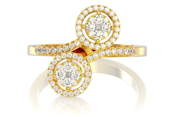 Round Mosaic Diamond Bypass Ring 14k Solid Gold 0.60ctw