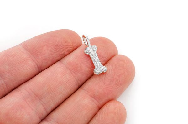 Dog Bone Diamond Pendant 14k Solid Gold 0.35ctw