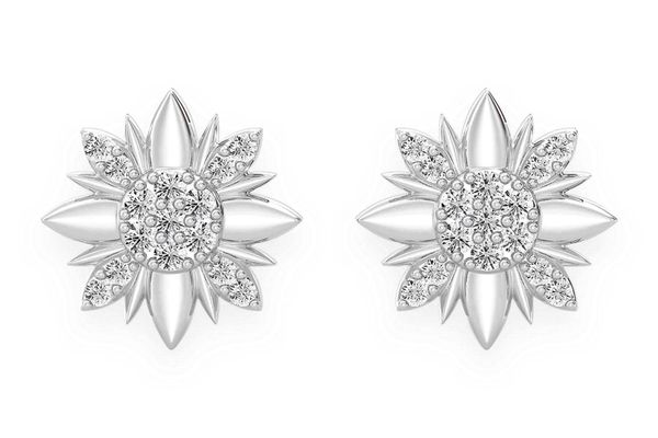 Petal Flower Stud Diamond Earrings 14k Solid Gold 0.10ctw