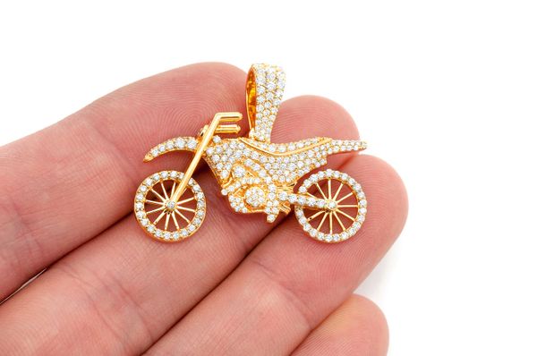 Dirt Bike Pendant 14k Solid Gold 1.75ctw