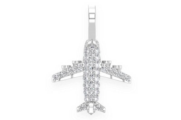 Airplane Diamond Pendant 14k Solid Gold 0.40ctw