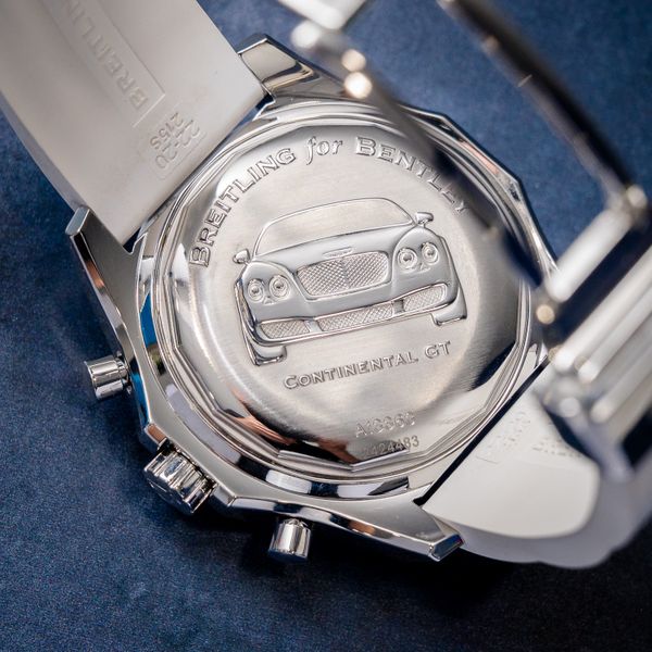 Breitling Bentley 44MM (a13363) White Rubber Strap - Deployant Buckle - Watch & Cosc Paper (sw786)