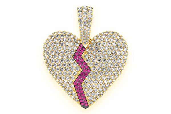 Broken Heart Ruby & Diamond Pendant 14k Solid Gold 4.00ctw